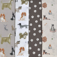 Baumwollstoff Stoffpaket Hunde Rassehunde Popeline 4 Stoffe Baumwollstoff Stoffpaket Hunde Rassehunde Popeline 4 Stoffe