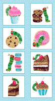 Patchworkstoff Raupe Nimmersatt "Bake Shop" Muffins Kuchen Panel türkis Patchworkstoff Raupe Nimmersatt "Bake Shop" Muffins Kuchen Panel türkis