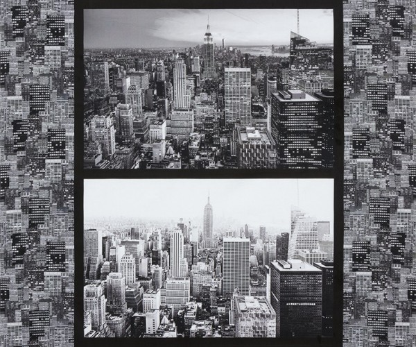 0,9 m Patchworkstoff New York City Wolkenkratzer Panel grau schwarz