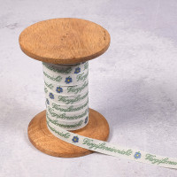 1 m Webband Vergißmeinnicht Schriftzug Kafka 1 cm breit natur 1 m Webband Vergißmeinnicht Schriftzug Kafka 1 cm breit natur