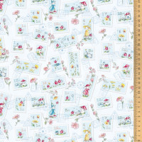 Acufactum Baumwollstoff Kinder Blumen Briefmarken "Blaue Maritius" Acufactum Baumwollstoff Kinder Blumen Briefmarken "Blaue Maritius"