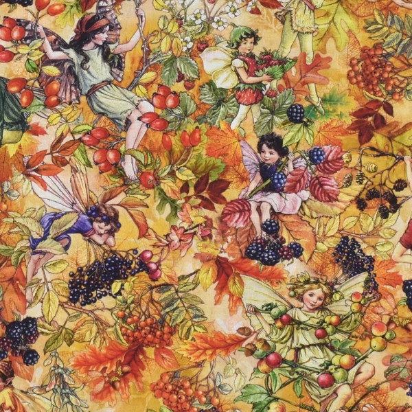 Patchworkstoff Elfen Herbst Flower Fairies of the Autumn gold