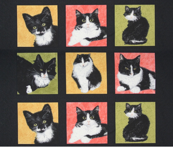 SALE 0,9 m Tuxedo Cats Katzen Panel Patchworkstoff