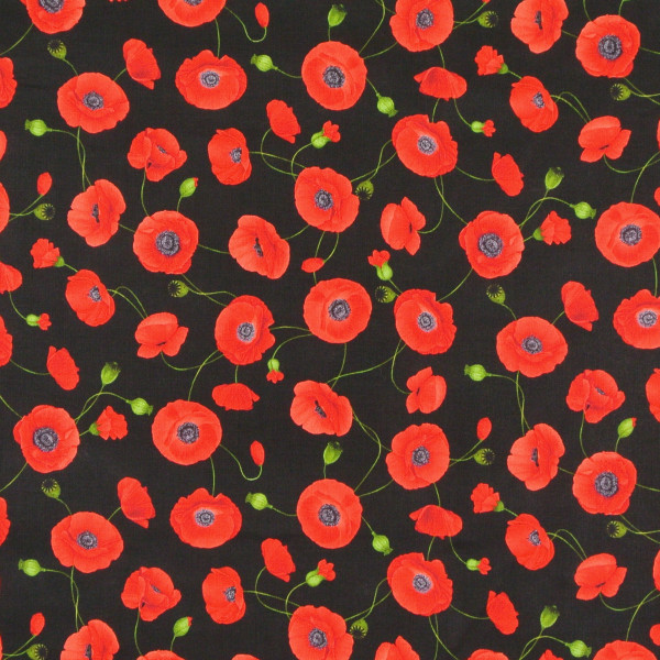 Mohnblumen Patchworkstoff Blüten "Wild Poppy" schwarz Webware