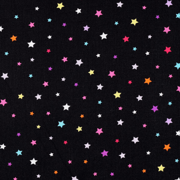 Patchworkstoff bunte Sterne Sternchen auf Schwarz