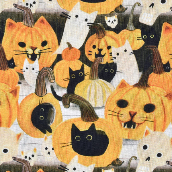 Patchworkstoff Halloween Katzen Kürbisse Katzenstoff "Meowloween"