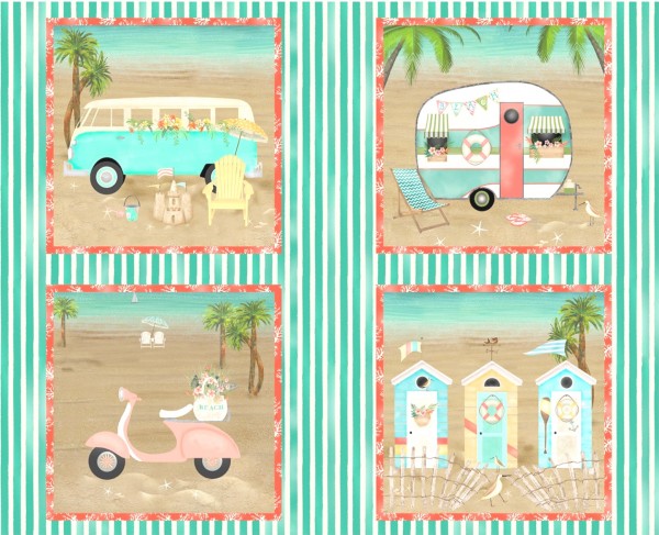 Patchworkstoff Sommer Camper Bus "Beach Travel" Panel