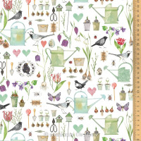 Acufactum Garten Gartengeräte Vögel Gartenpoesie Baumwollstoff Acufactum Garten Gartengeräte Vögel Gartenpoesie Baumwollstoff
