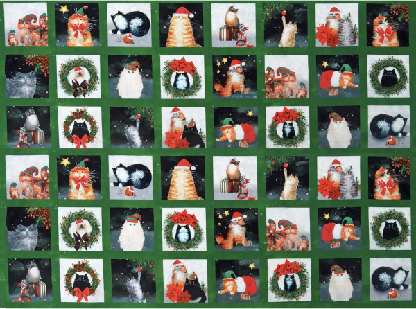 0,7 m Patchworkstoff Katzen Weihnachten "Meowy Christmas" grün Panel