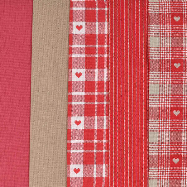 SALE Westfalenstoff Stoffpaket Webstoffe Herzen Streifen rot beige