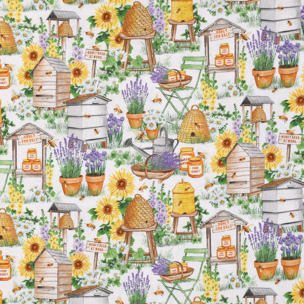 Patchworkstoff Bienen Imkern Lavendel Sommer "Busy Bee Farm"