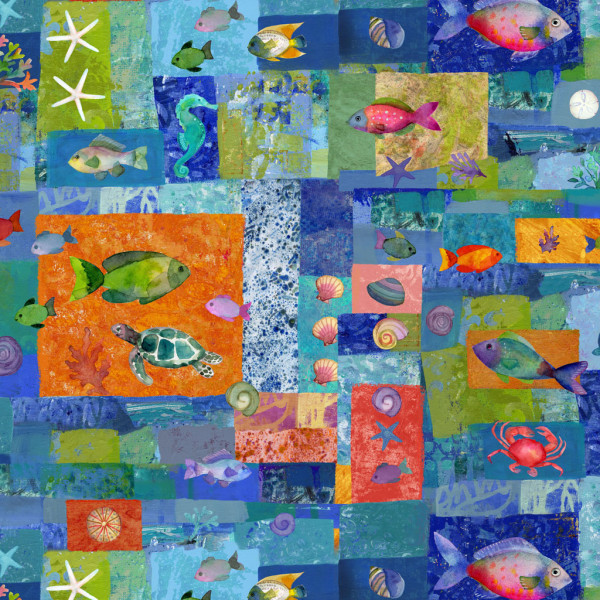 Patchworkstoff Unterwasserwelt Fische Muscheln "Coral Reef"