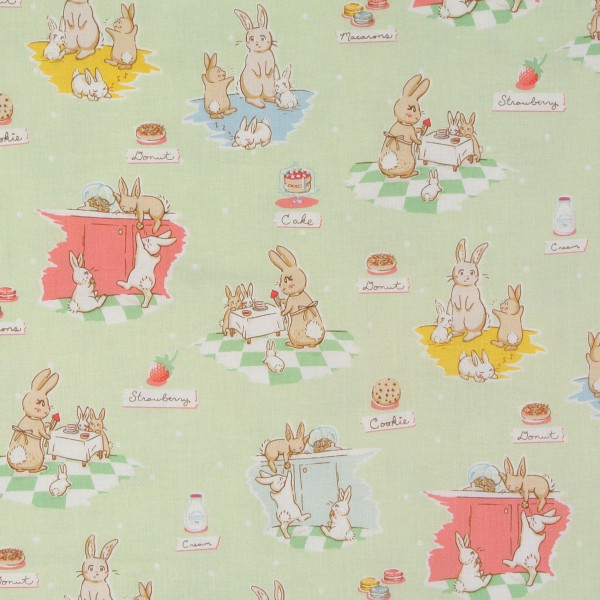 SALE 1,2 m Patchworkstoff Hasen Frühling "Bunnies and Cream" grün