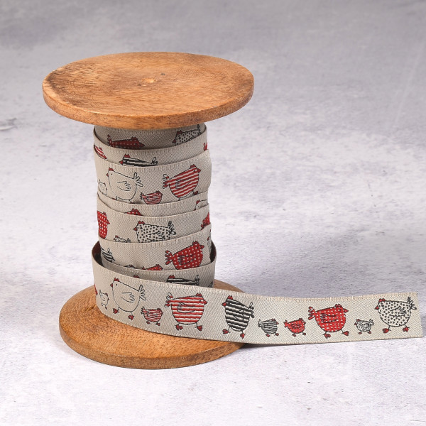 1 m Webband Hühner Küken Hähne Geflügel 2 cm breit beige