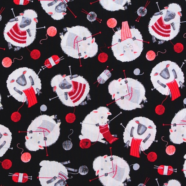 Strickende Schafe Patchworkstoff Stoffe Baumwollstoffe Patchwork stricken Sheeps