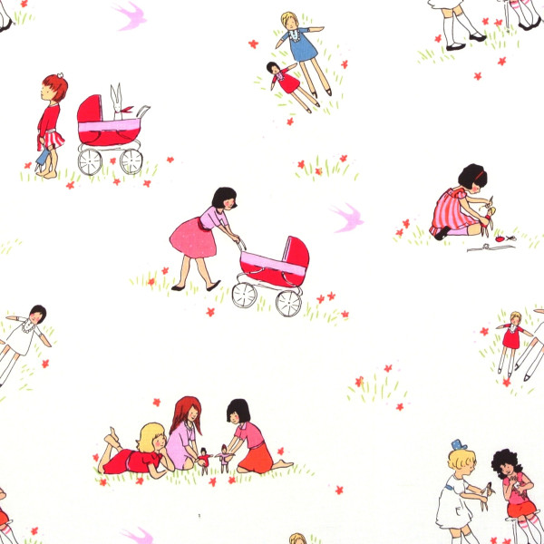 SALE 1 m Patchworkstoff Children at Play spielende Mädchen Puppen creme