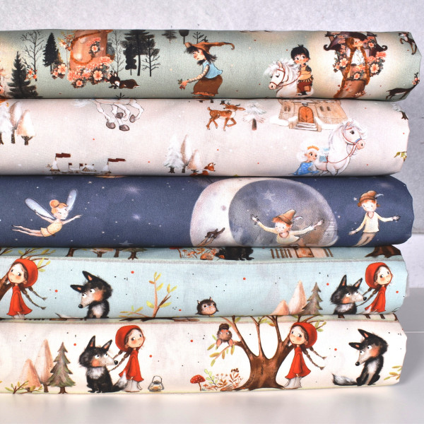Baumwollstoff Stoffpaket Märchen Fairy Tale 5 Stoffe Webware