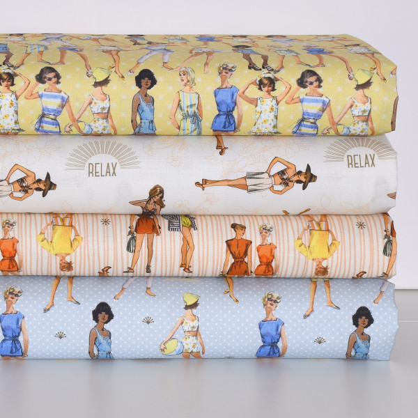 Patchworkstoff Stoffpaket Frauen 50er Retro Strandmode "At the Beach"