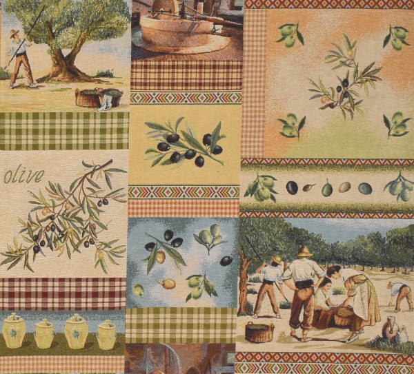 SALE 1 m Dekostoff Gobelin Polsterstoff Oliven Olivenernte Vintage