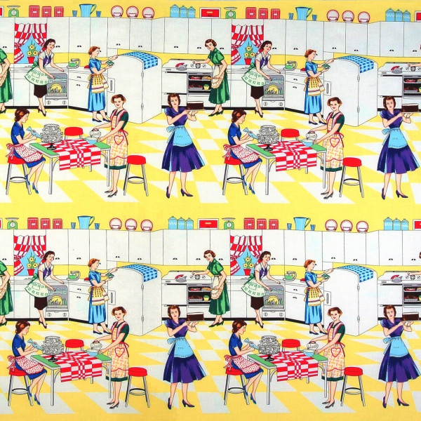 Patchworkstoff Frauen Haushalt 50er Jahre Retro Küche Kochen Backen