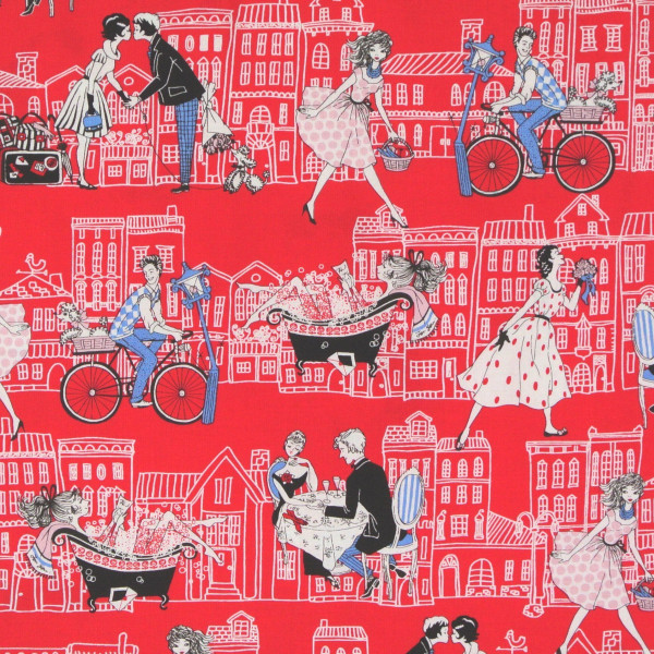 Sale 1 m Patchworkstoff "Joie de Vivre" verliebte Paare rot