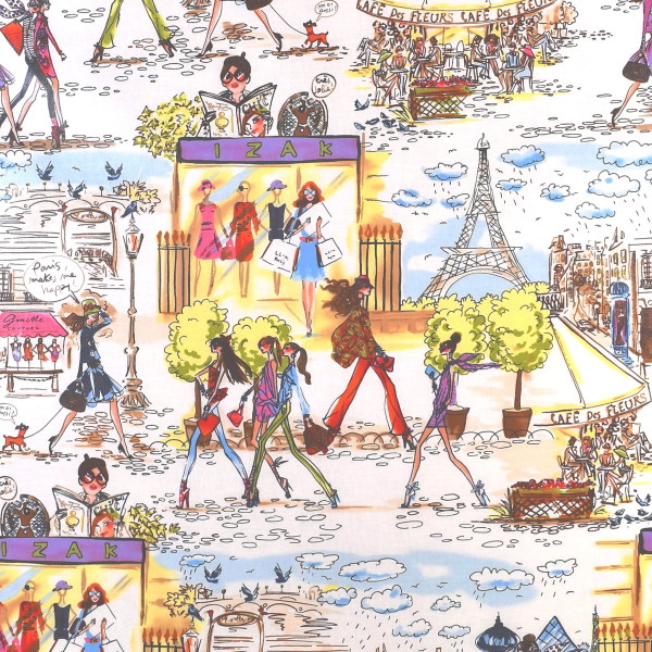 0,75m Baumwollstoff beschichtet Frauen Paris "Who's that Girl