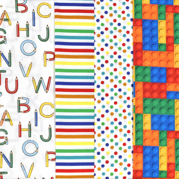 Baumwollstoff Stoffpaket Schule Kinder Webware bunt