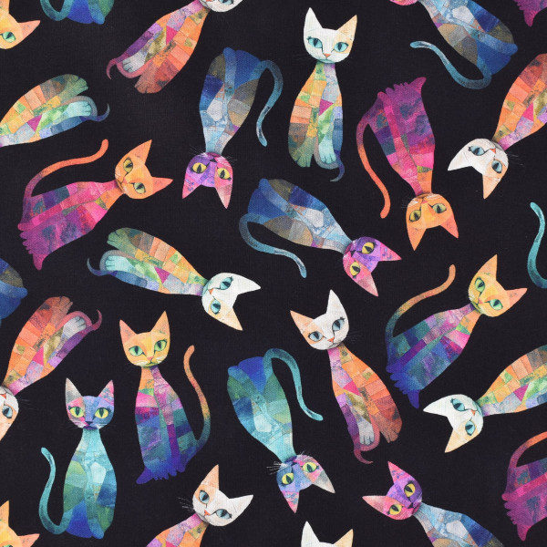 Patchworkstoff bunte Katzen Katzenstoff "Sophisticat" schwarz