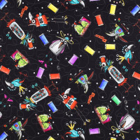 Patchworkstoff witzige Charaktere Nähen Steampunk Stitchery schwarz Patchworkstoff witzige Charaktere Nähen Steampunk Stitchery schwarz