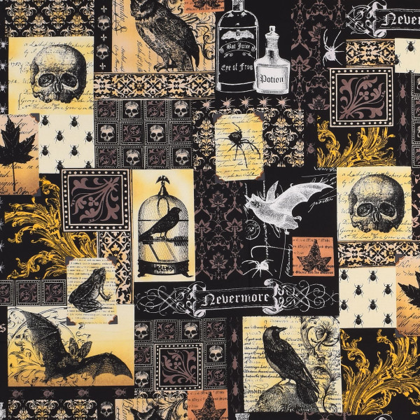 Patchworkstoff Halloween "Nevermore" Motive Collage