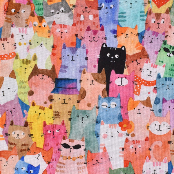 Patchworkstoff Katzen Katzenstoff "Cats Around Town" Meterware bunt