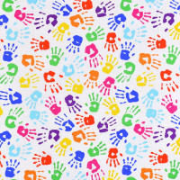 Patchworkstoff Kinder Schule bunte Hände Webware Patchworkstoff Kinder Schule bunte Hände Webware