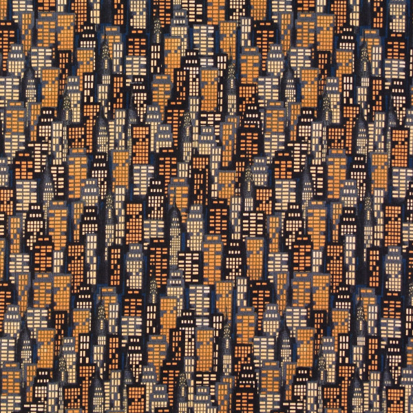 0,85 m Patchworkstoff New York City Rarität Wolkenkratzer braun