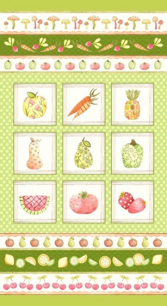 Patchworkstoff Panel Obst Gemüse "Fruitful Hands" Webware