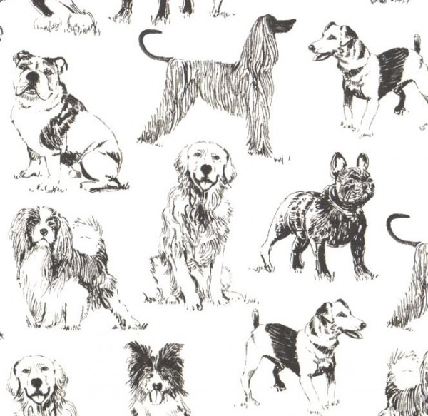 patchworkstoff sketched realistic dogs hunde schwarz weiß 20