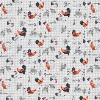 SALE 1,3 m Baumwollstoff Hühner stolze Hähne Geflügel Schrift grau SALE 1,3 m Baumwollstoff Hühner stolze Hähne Geflügel Schrift grau