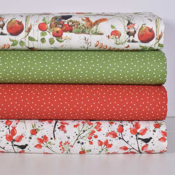 Acufactum Stoffpaket Herbst Bertie Pom Hagebutten 4 Baumwollstoffe Webetikett