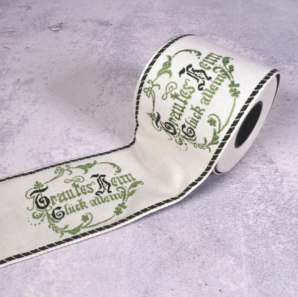 Rarität 1 m Webband Küchensprüche "Trautes Heim Glück allein" grün