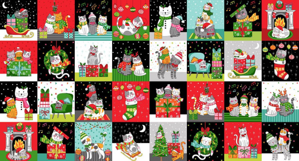 0,55 m Patchworkstoff Katzen Weihnachten Christmas Paws Panel